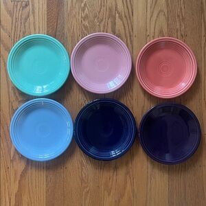 Homer Laughlin Fiesta Salad Plates 7 1/4" Set of 6 Blue Purple Pink Orange Green
